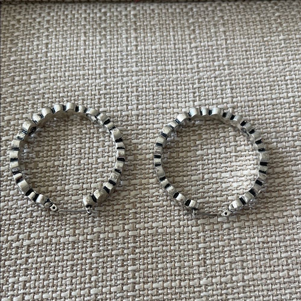 Silver and Cubic Zirconia Hoop Earrings - Picture 3 of 8